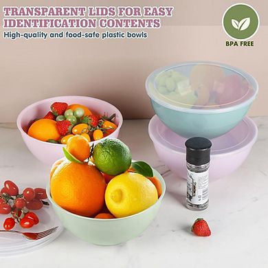 Plastic Mixing Bowl Set, With Lids, Lightweight, Microwave & Dishwasher Safe