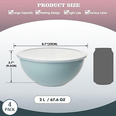 Plastic Mixing Bowl Set, With Lids, Lightweight, Microwave & Dishwasher Safe