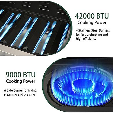 5 Burner Portable Propane Grill, 51000 BTU, 452 sq. in., Ideal for Camping, BBQ & Backyard