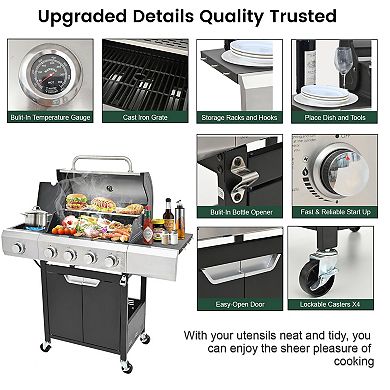 5 Burner Portable Propane Grill, 51000 BTU, 452 sq. in., Ideal for Camping, BBQ & Backyard