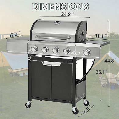 5 Burner Portable Propane Grill, 51000 BTU, 452 sq. in., Ideal for Camping, BBQ & Backyard