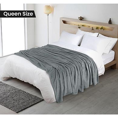 Cool Grey Fleece Blanket Queen Size Fuzzy Soft Anti-Static Microfiber Bed Blanket (90x90 Inch)