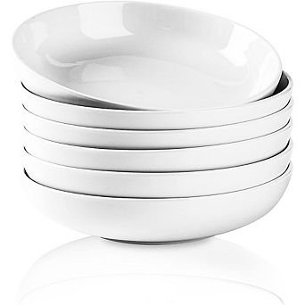 Porcelain Pasta & Salad Bowls Set of 6, 26 oz, Microwave & Dishwasher Safe