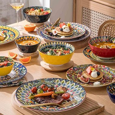 Ceramic Soup & Cereal Bowls Set, 25oz, 6-Pack, Bohemian Style, Microwave & Dishwasher Safe