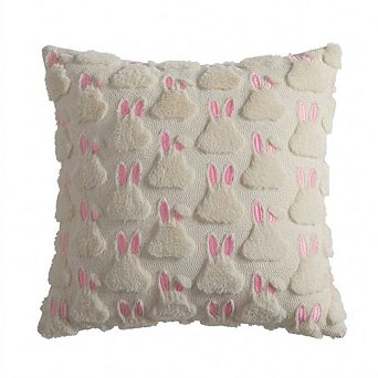 Easter Decorative Pillow Covers Set of 2, Beige Rabbit Faux Fur Farmhouse Cushion Decor
