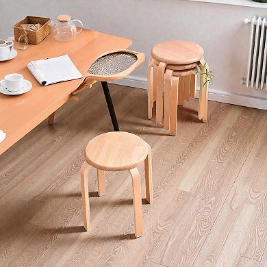 Lufeiya Set of 4 Stackable Round Bentwood Stool with Non Slip Foot Pads, Natural