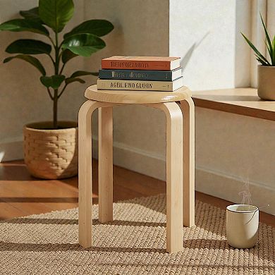 Lufeiya Set of 4 Stackable Round Bentwood Stool with Non Slip Foot Pads, Natural