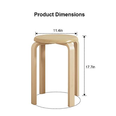 Lufeiya Set of 4 Stackable Round Bentwood Stool with Non Slip Foot Pads, Natural