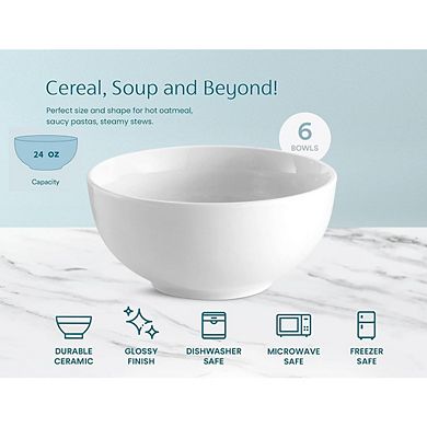 Deep Interior Ceramic Bowls, 6-Piece Set, Microwave, Dishwasher & Freezer Safe