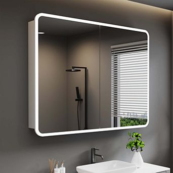 Anti-Fog LED Mirror Medicine Cabinet, Surface or Recessed Mount, 3-Color Dimmable Lights