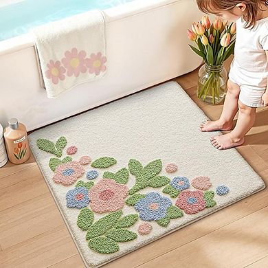 Floral Bath Mat Soft Absorbent Non-Slip Quick Dry Washable Rug
