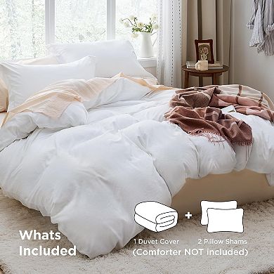 Duvet Cover Queen Size -3 Pieces Prewashed Cotton-Like Polyester Extra Soft Bedding Set,Not Included