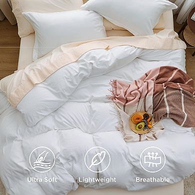 Duvet Cover Queen Size -3 Pieces Prewashed Cotton-Like Polyester Extra Soft Bedding Set,Not Included