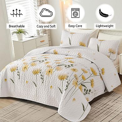 Quilt Set Queen Cute Floral Bedspread Coverlet Flower Quilts Microfiber Lightweight Summer Bedding