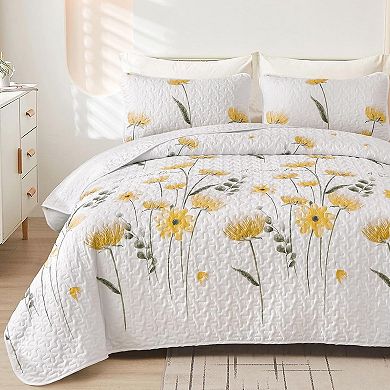 Quilt Set Queen Cute Floral Bedspread Coverlet Flower Quilts Microfiber Lightweight Summer Bedding