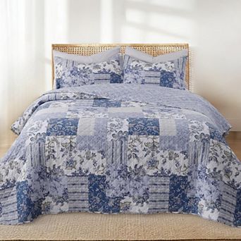 XL Queen Quilt Set , Floral Boho Bedspread Farmhouse Bedding Set, Lightweight Coverlet Set