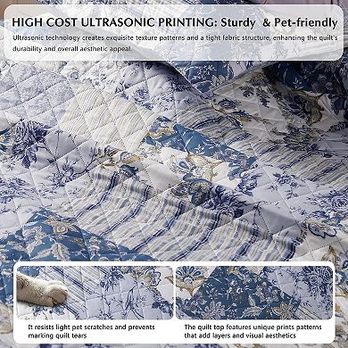 XL Queen Quilt Set , Floral Boho Bedspread Farmhouse Bedding Set, Lightweight Coverlet Set