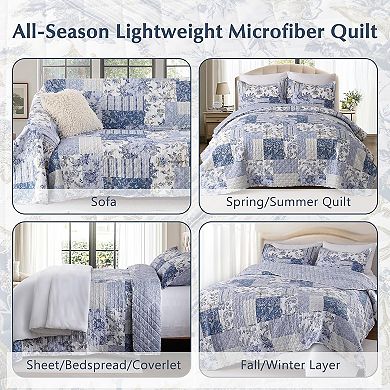 XL Queen Quilt Set , Floral Boho Bedspread Farmhouse Bedding Set, Lightweight Coverlet Set