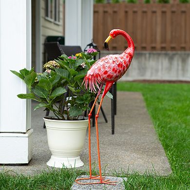 Zingz Home Bright Standing Flamingo Garden Statue