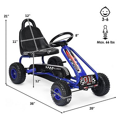 4-Wheel Pedal Powered Ride-On Car with Adjustable Seat - Blue
