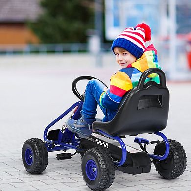 4-Wheel Pedal Powered Ride-On Car with Adjustable Seat - Blue