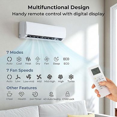 11500 BTU WiFi Mini Split Air Conditioner and Heat Pump 115V