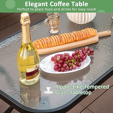 Outdoor Loveseat Chair Set with Tempered Glass Coffee Table