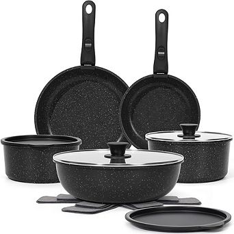 Nonstick Cookware Set 15 pc Detachable Handles, Oven & Induction Safe