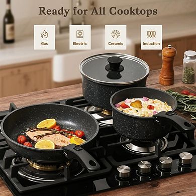 Nonstick Cookware Set 15-Pc, Detachable Handles, Oven & Induction Safe