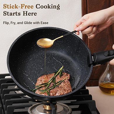 Nonstick Cookware Set 15-Pc, Detachable Handles, Oven & Induction Safe