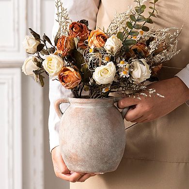 Ceramic Flower Vase 6 Inch Rustic Terracotta Farmhouse Decor Table Centerpiece