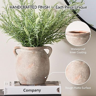Ceramic Flower Vase 6 Inch Rustic Terracotta Farmhouse Decor Table Centerpiece