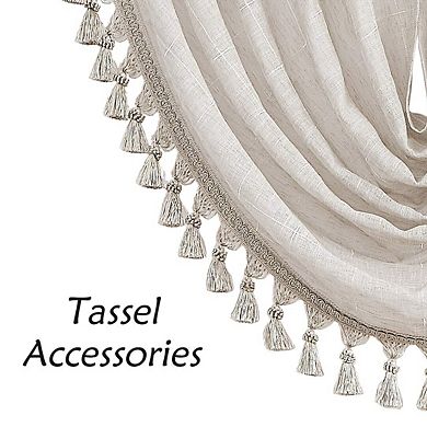 Linen waterfall curtains semi-transparent 56"x38" earthy embroidery tassel rod curtains