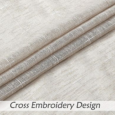 Linen waterfall curtains semi-transparent 56"x38" earthy embroidery tassel rod curtains