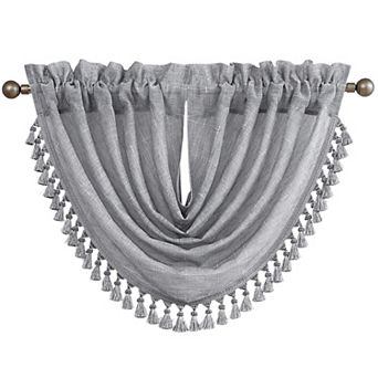 Linen waterfall curtains semi-transparent 56"x38" earthy embroidery tassel rod curtains