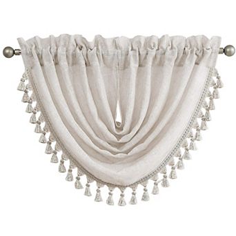 Linen waterfall curtains semi-transparent 56"x38" earthy embroidery tassel rod curtains