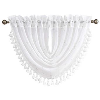 Linen waterfall curtains semi-transparent 56"x38" earthy embroidery tassel rod curtains