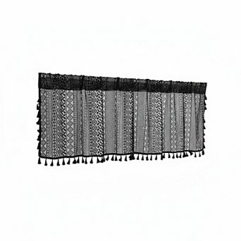 Boho Textured Valance Neutral Bohemian Farmhouse Linen Stripe Tassels Rod Pocket Window Curtain 1