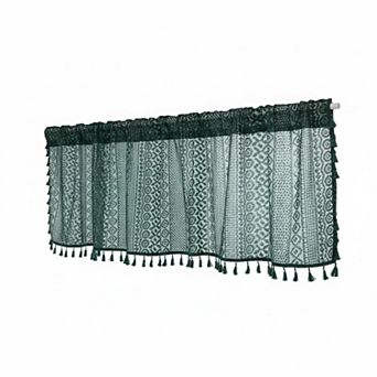 Boho Textured Valance Neutral Bohemian Farmhouse Linen Stripe Tassels Rod Pocket Window Curtain 1