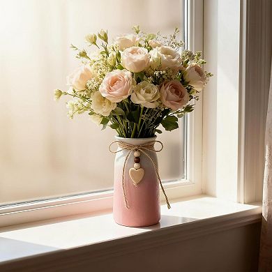 Decorative Ceramic Vase 6-inch Jute Rope Heart Charm Home Office Wedding Decor