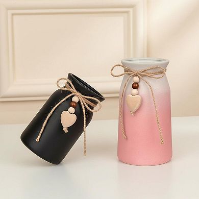 Decorative Ceramic Vase 6-inch Jute Rope Heart Charm Home Office Wedding Decor