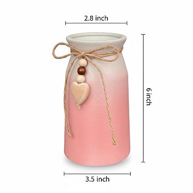 Decorative Ceramic Vase 6-inch Jute Rope Heart Charm Home Office Wedding Decor