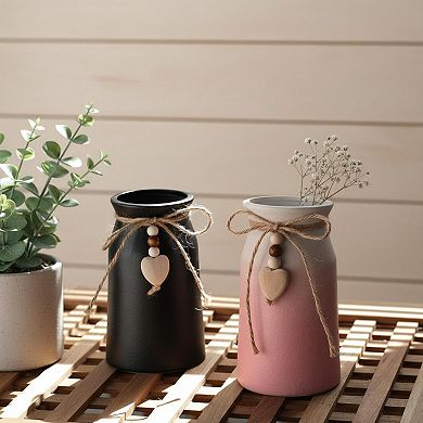Decorative Ceramic Vase 6-inch Jute Rope Heart Charm Home Office Wedding Decor