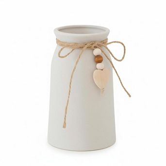 Decorative Ceramic Vase 6-inch Jute Rope Heart Charm Home Office Wedding Decor