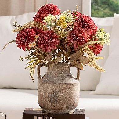 Ceramic Flower Vase With Handles 8 Inch Tall Terracotta Farmhouse Rustic Pottery Home Decor