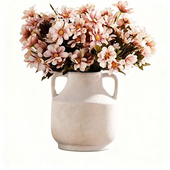 Ceramic Flower Vase With Handles 8 Inch Tall Terracotta Farmhouse Rustic Pottery Home Decor