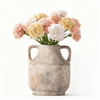 Ceramic Flower Vase With Handles 8 Inch Tall Terracotta Farmhouse Rustic Pottery Home Decor
