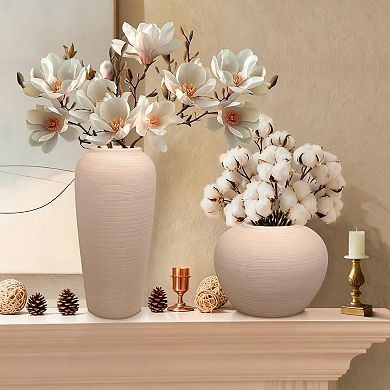 Ceramic vase, round textured rustic red clay vase, home decoration