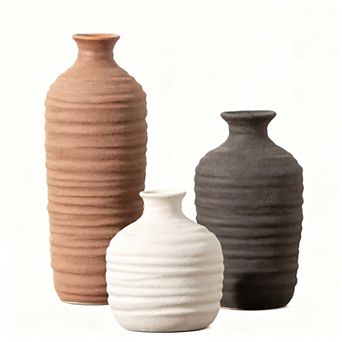 Ceramic Vase Set of Three, Rustic Bohemian Style, Home Decor, Pottery