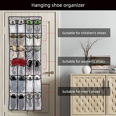 Over Door Hanging Shoe Organizer with 24 Large Mesh Pockets